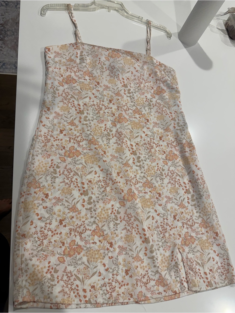 Forever 21 White Floral Mini Dress with Peach and Beige Accents